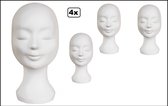 4x Pruiken houder tempex wit (piepschuim) - pruik hoofd thema feest festival schuim masker hoed