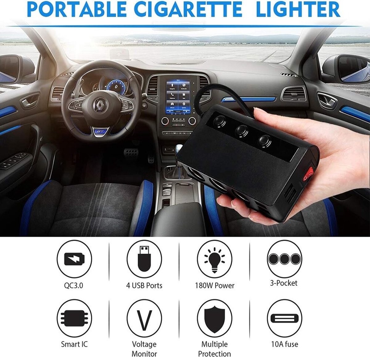 Chargeur de voiture - Prise allume-cigare 12V - 2x USB - Opbouw