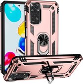 Xiaomi Redmi Note 11 - Note 11S Hoesje - MobyDefend Pantsercase Met Draaibare Ring - Rosé - GSM Hoesje - Telefoonhoesje Geschikt Voor Xiaomi Redmi Note 11 - Xiaomi Redmi Note 11S