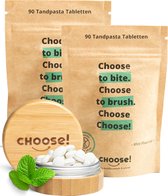 CHOOSE Tandpasta Tabletten met Bamboe Refill Pot - 180 Tabletten - Starter Box - Duurzaam - Aanbevolen door Tandartsen - Zero Waste -  Vegan - Fluoride - Ecologisch Verantwoord