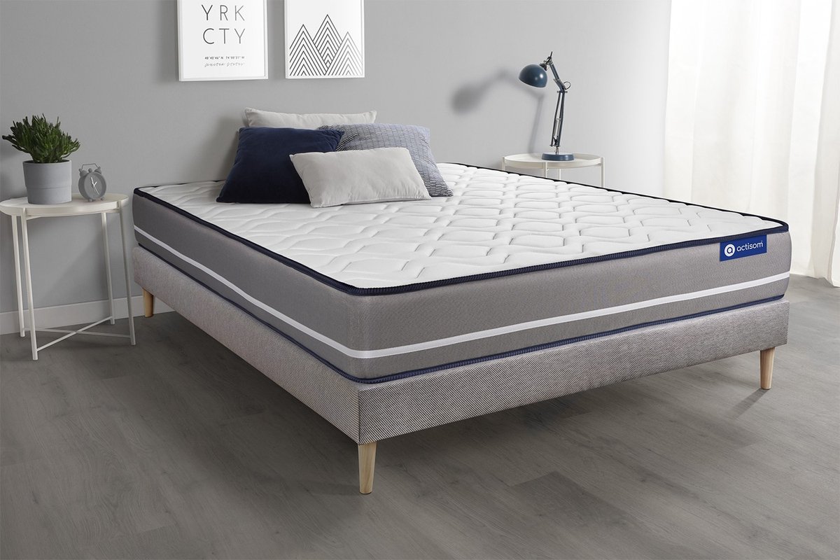 Complete boxspring met matras tweepersoons- Actisom Actimemo pur grijs - Traagschuim - 180 x 210 cm