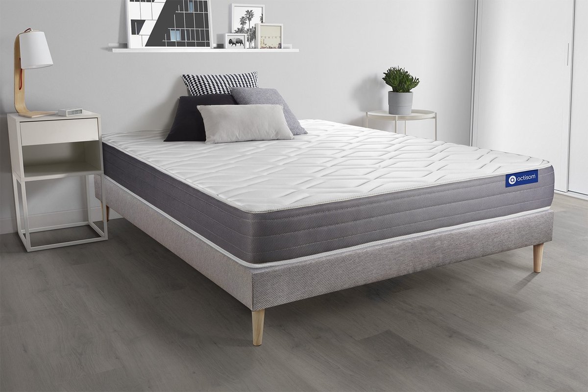 Complete boxspring met matras tweepersoons- Actisom Actilatex dream grijs - Latex en traagschuim - 160 x 195 cm