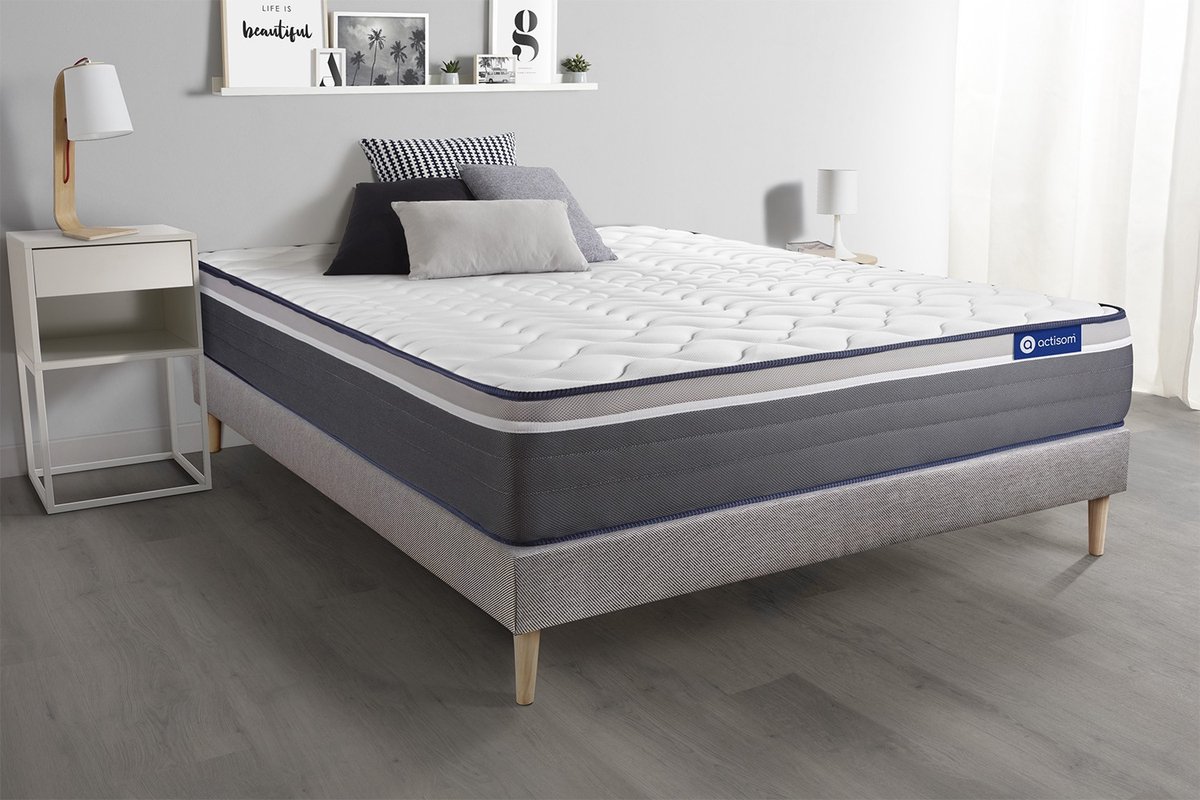 Complete boxspring met matras tweepersoons- Actisom Actilatex plus grijs - Latex en traagschuim - 160 x 210 cm
