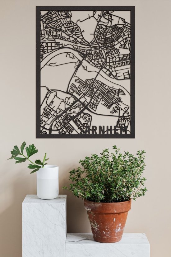 Houten Stadskaart Arnhem Zwart Mdf 100x75cm Wanddecoratie Voor Aan De Muur City Shapes