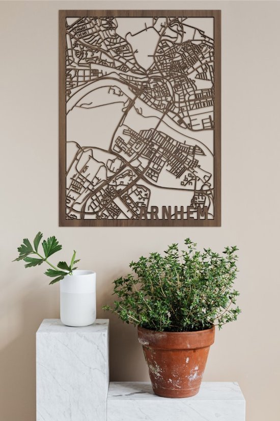 Houten Stadskaart Arnhem Notenhout 100x75cm Wanddecoratie Voor Aan De Muur City Shapes