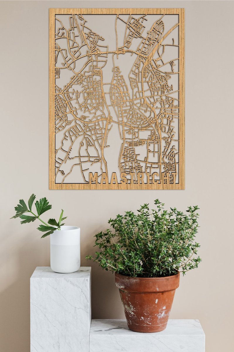 Houten Stadskaart Maastricht Eikenhout 50x70cm Wanddecoratie Voor Aan De Muur City Shapes