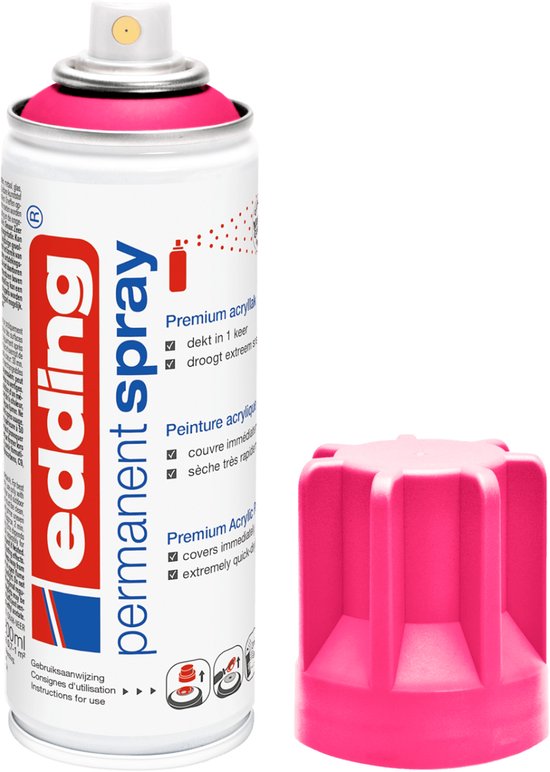 edding 5200 spuitverf in spuitbus - neon roze - 1 stuk - 200 ml verf - direct dekkend – 0,7-1 m2 oppervlak - acrylverf voor het lakken en versieren van glas, metaal, hout, keramiek, kunststof, canvas - permanent spray, verfspray