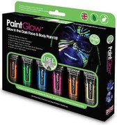 Paintglow - Glow in the dark face & body paint kit - Carnaval accessoires - Schmink - Make up