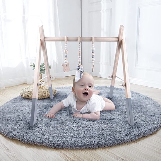 Speeltrapeze hout babyspeelgoed puzzel gym incl. hanger baby gymnastiek actief speelgoed babykamer kinderkamer decoratie (Geel)) - 