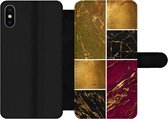 Bookcase Geschikt voor iPhone X telefoonhoesje - Marmer print - Goud - Zwart - Roze - Met vakjes - Wallet case met magneetsluiting