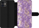 Bookcase Geschikt voor iPhone 11 telefoonhoesje - Marmer print - Luxe - Paars - Goud - Patronen - Met vakjes - Wallet case met magneetsluiting