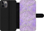 Bookcase Geschikt voor iPhone 11 Pro telefoonhoesje - Marmer print - Paars - Luxe - Patroon - Met vakjes - Wallet case met magneetsluiting