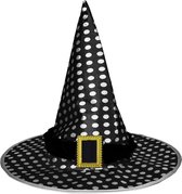 Halloween - Zwarte heksenhoed met stippen voor volwassenen