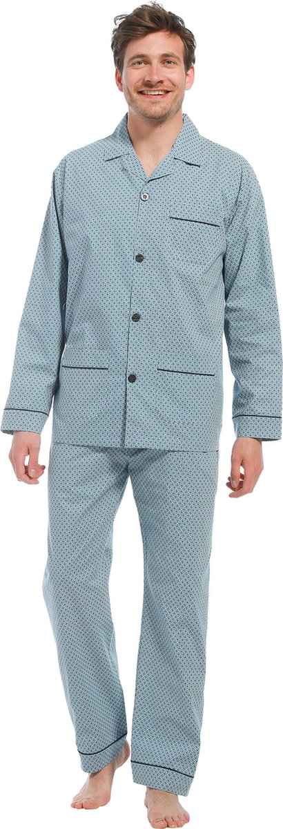 Robson Heren pyjama katoen knoopsluiting - 512 - 66 - Blauw