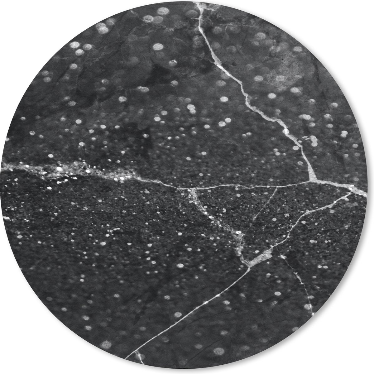 Muismat rond 30x30 cm - Mousepad Marmer - Zwart - Zilver - Ronde muismatten