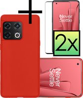 Hoes Geschikt voor OnePlus 10 Pro Hoesje Cover Siliconen Back Case Hoes Met 2x Screenprotector - Rood
