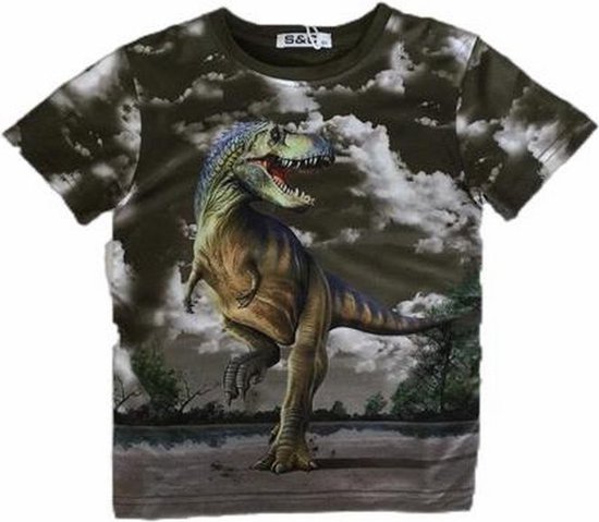 S&C Dinosaurus Shirt  - T-Rex -  Groen  -  Maat 86/92 (2 jaar)