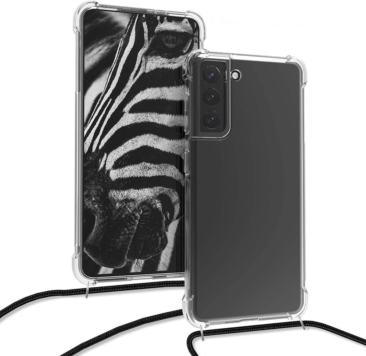 Arara Silicone Hoesje geschikt voor Samsung Galaxy S21 Transparant Hoesje met Zwarte draagkoord / Backcover / Case / Samsung