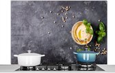 Spatscherm Keuken - Kookplaat Achterwand - Spatwand Fornuis - 120x80 cm - Dessert - Basilicum - Kruiden - Industrieel - Aluminium - Wanddecoratie - Muurbeschermer - Hittebestendig