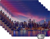 Placemat - Skyline - Water - Roze - New York - 45x30 cm - 6 stuks - Hittebestendig - Anti-Slip - Onderlegger - Afneembaar