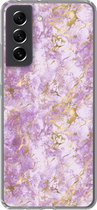 Convient pour coque Samsung Galaxy S21 FE - Or - Impression marbrée - Motif - Violet - Coque de téléphone en Siliconen