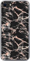 Geschikt voor iPhone SE 2020 hoesje - Roségold - Marmer print - Patronen - Zwart - Siliconen Telefoonhoesje