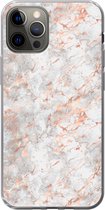 Geschikt voor iPhone 12 Pro hoesje - Rose goud - Marmer print - Wit - Patroon - Siliconen Telefoonhoesje