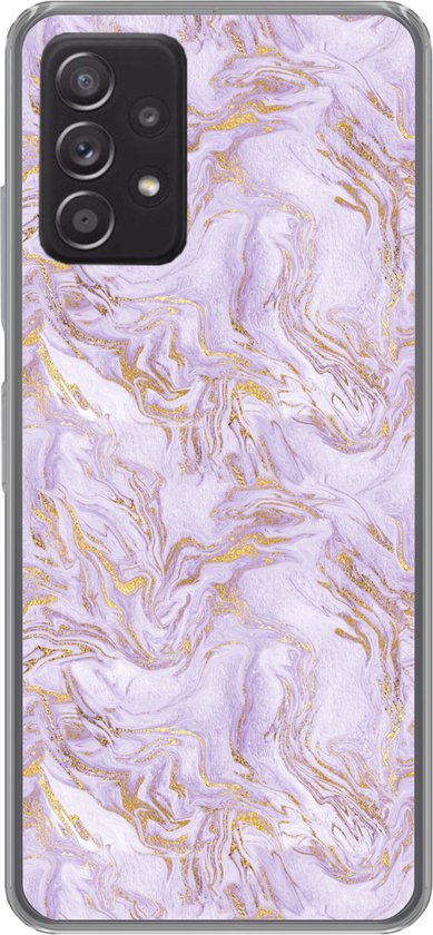 Geschikt voor Samsung Galaxy A53 5G hoesje - Abstract - Marmer print - Goud - Paars - Patroon - Siliconen Telefoonhoesje