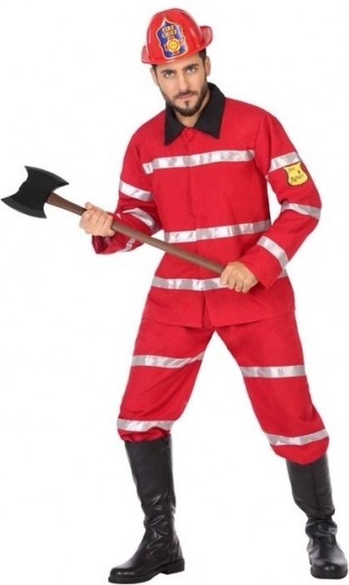 Brandweer verkleedpak/carnavalskostuum voor heren - carnavalskleding - voordelig geprijsd - rood M/L