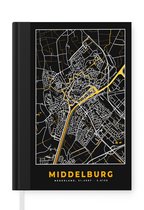 Carnet - Carnet d'écriture - Carte - Middelburg - Or - Zwart - Carnet - Format A5 - Bloc-notes - Plan de la ville