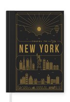 Notitieboek - Schrijfboek - New York - Skyline - Zwart - Goud - Notitieboekje klein - A5 formaat - Schrijfblok