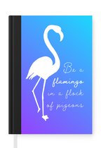 Notitieboek - Schrijfboek - Blauw - Wit - Flamingo - Notitieboekje klein - A5 formaat - Schrijfblok