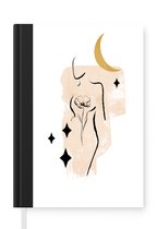 Notitieboek - Schrijfboek - Vrouwen - Bloem - Sterren - Line art - Bohemian - Notitieboekje klein - A5 formaat - Schrijfblok