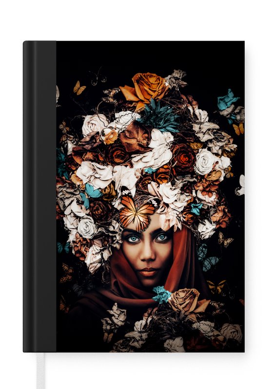 Carnet - Carnet - Fleurs - Papillon - Femme - Foulard - Carnet - Format A5 - Bloc-notes