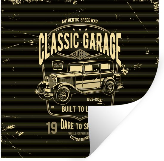 Muurstickers - Sticker Folie - Mancave - Auto - Garage - Vintage - 100x100 cm - Plakfolie - Muurstickers Kinderkamer - Zelfklevend Behang XXL - Zelfklevend behangpapier - Stickerfolie