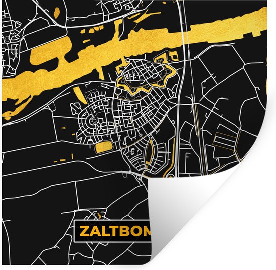 Stickers muraux - Carte - Noir et or - Zaltbommel - Carte - Plan de la ville - 100x100 cm - Feuille adhésive XXL