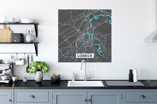 Stickers muraux - Lübeck - Plan de la ville - Blauw - Carte - Plan de la ville - Carte - Allemagne - 80x80 cm - Feuille adhésive