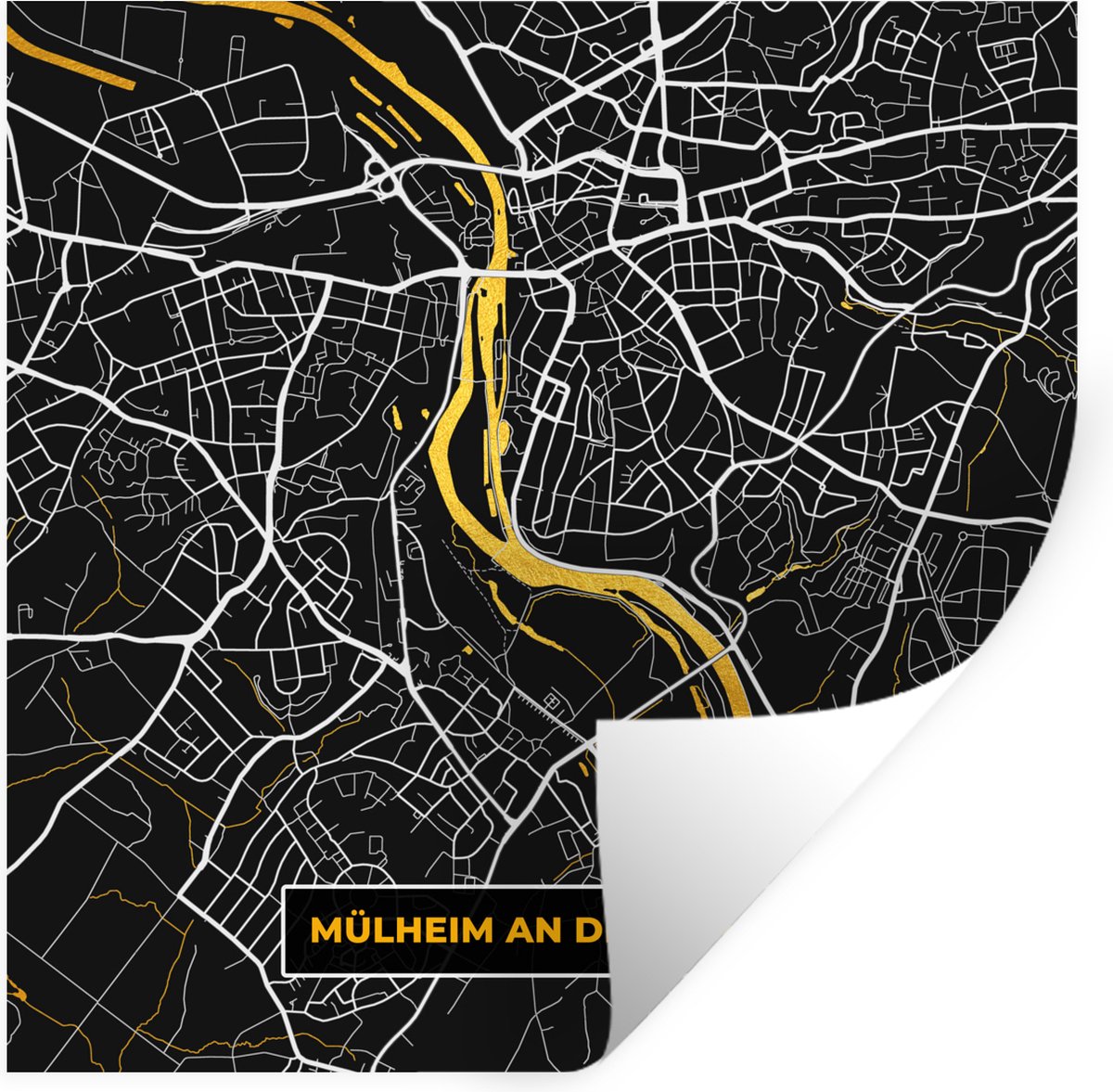 Muurstickers - Sticker Folie - Mülheim an der Ruhr - Goud - Stadskaart - Plattegrond - Kaa