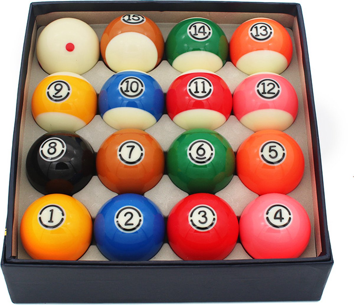 Lot de 16 billes de billard 57 mm en résine (billard américain - multi)