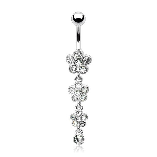 Navelpiercing 3 bloem hanger wit - LMPiercings