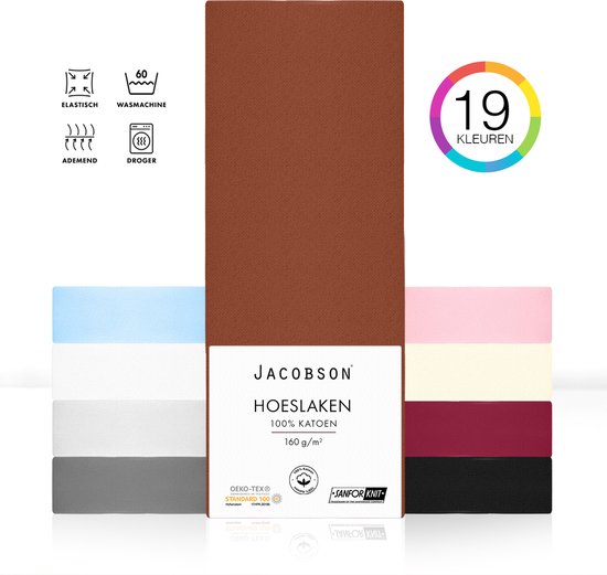 Jacobson PREMIUM - Jersey Hoeslaken - 90x200cm - 100% Katoen - tot 25cm matrasdikte - Bruin