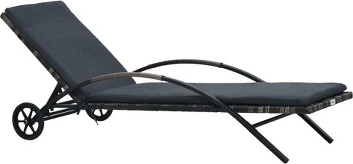 vidaXL Ligbed met kussen en wieltjes poly rattan antraciet