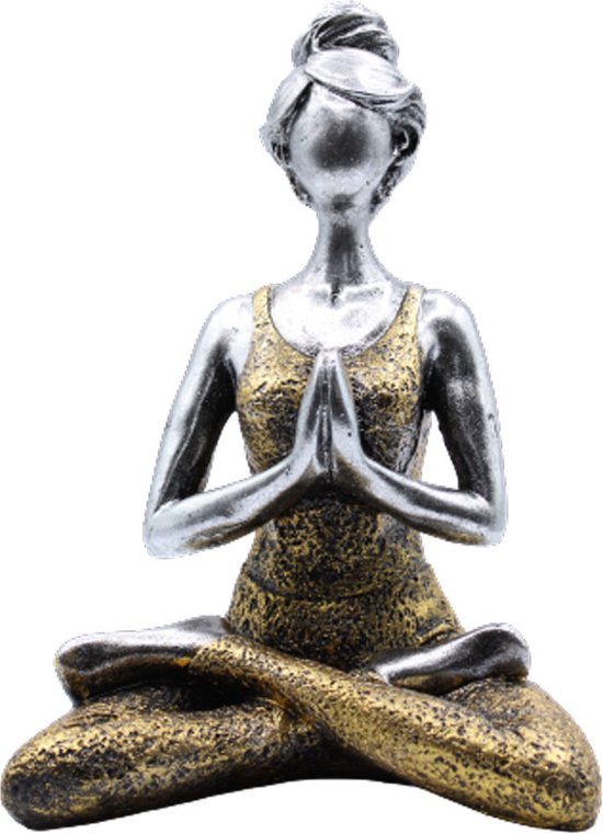 Yoga Beeldje - Vrouw - Zilver & Goud - 24x13x16cm - Handgemaakt
