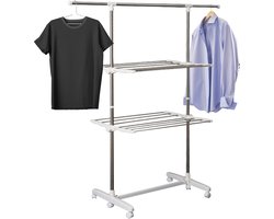 Droogrek - Wasrek - Wasdroogrek - Droogtoren - Verrijdbaar - Inklapbaar - 4 niveau's - Hooogte 154 cm