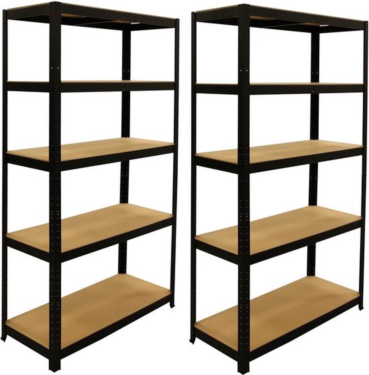 Deuba 2 Stuks Zwart Metalen Opbergrek/Stellingkast met 5 legborden - 875kg draagkracht - (HxBxD) 180x90x40 cm - 175kg per plank