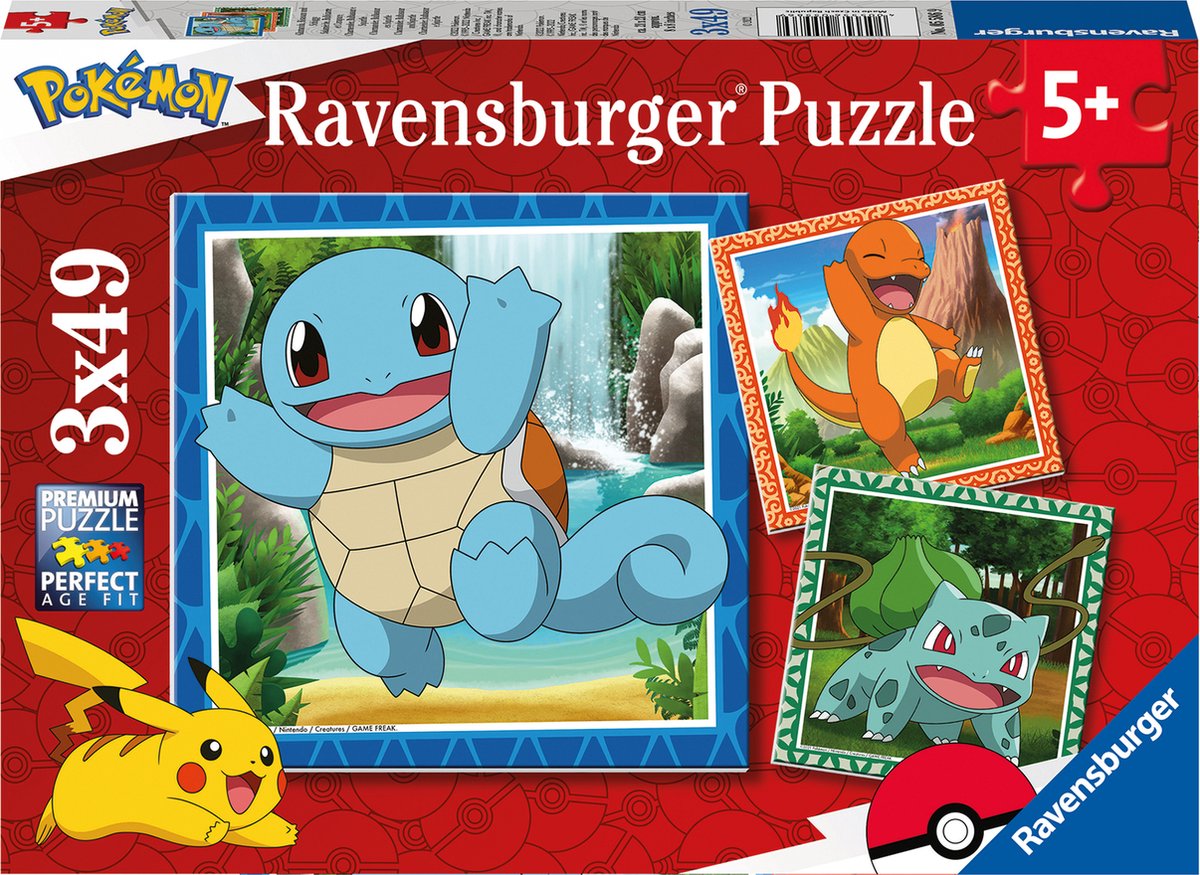 Ravensburger puzzel Pokémon - Drie puzzels - 49 stukjes