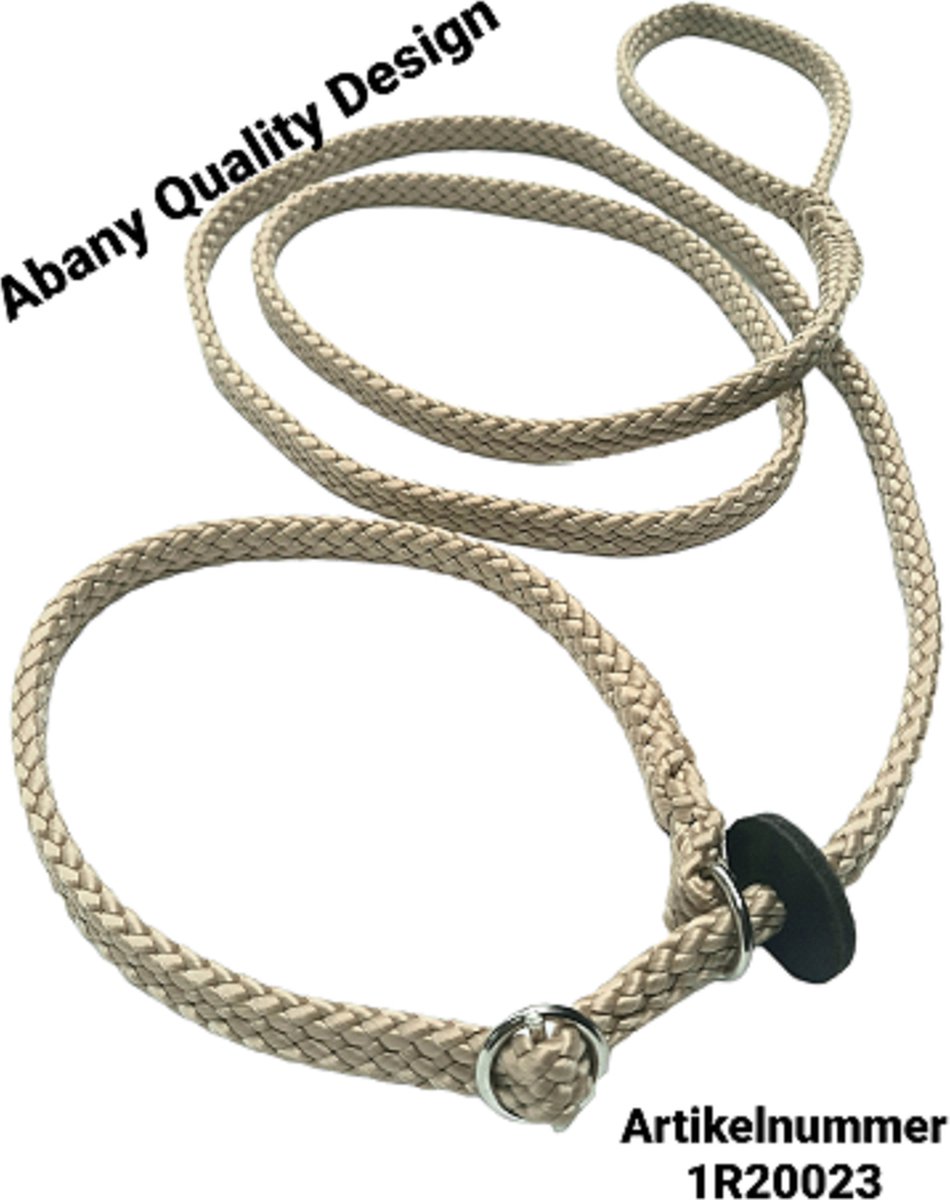 Abany quality design – 1.80 mtr beige – jachtlijn – dubbele stop – retrieverlijn – gentle leader – lijn leiband met halsband – sliplijn met stop – half slip – puppylijn – vanglijn – mantrailing –  1R20023