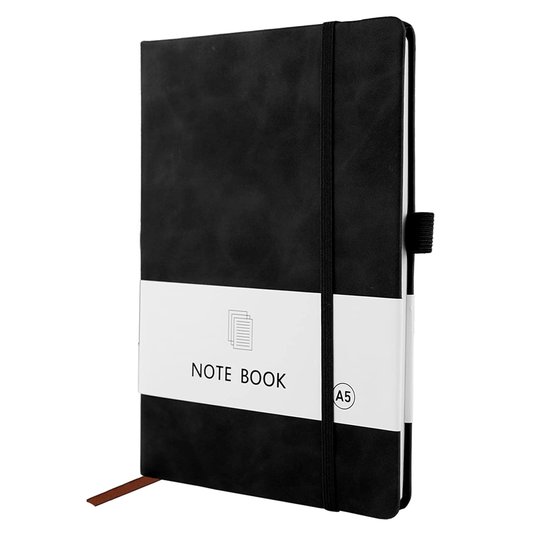 Wonix® - Notitieboek - A5 - PU Leather Hardcover notebook - Zwart