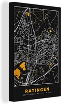 Canvas Schilderij Black and Gold – Stadskaart – Ratingen – Duitsland – Plattegrond – Kaart - 20x30 cm - Wanddecoratie