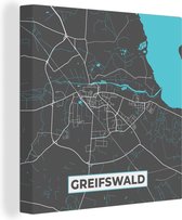 Canvas Schilderij Duitsland – Blauw – Greifswald– Stadskaart – Kaart – Plattegrond - 20x20 cm - Wanddecoratie